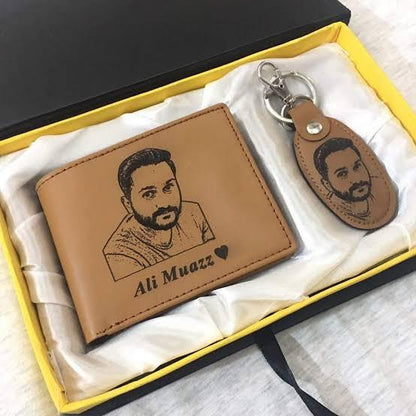 Custom Engraved Wallet & Keychain Gift Set for Men – Personalized Leather Combo with Box – Optional Pen – 2-Day Making Time - JSJunoon.com