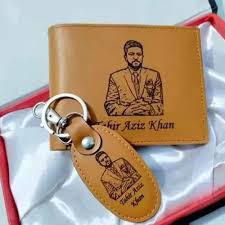 Custom Engraved Wallet & Keychain Gift Set for Men – Personalized Leather Combo with Box – Optional Pen – 2-Day Making Time