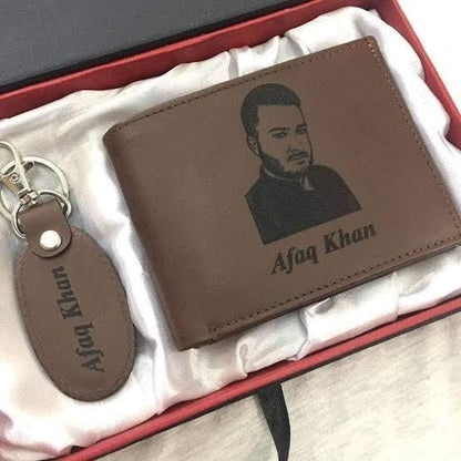 Custom Engraved Wallet & Keychain Gift Set for Men – Personalized Leather Combo with Box – Optional Pen – 2-Day Making Time - JSJunoon.com