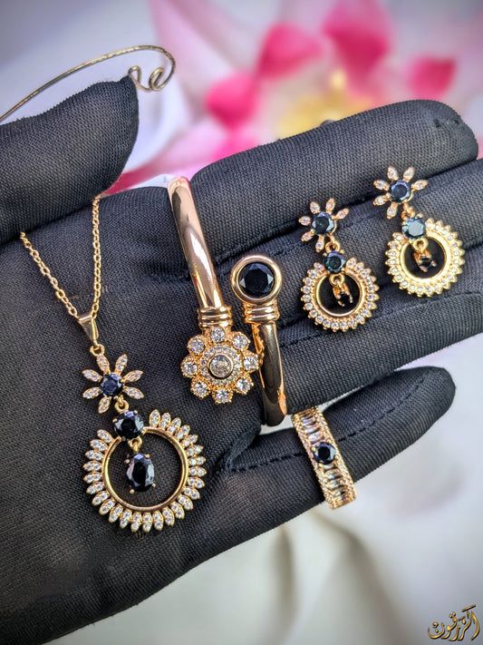 Combination Sets Jewelry 4-Piece Set | Gold-Plated, Silver-Plated & Black Finish | Exquisite Design & Superior Quality | Two Polish Options