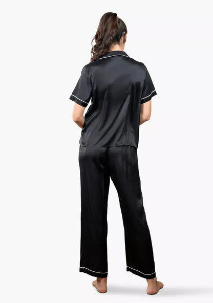 JS Junoon Pipin Silk Night Suit Set – Luxurious Imported Silk Shirt & Pajama for Women – Sizes M, L, XL - JSJunoon.com