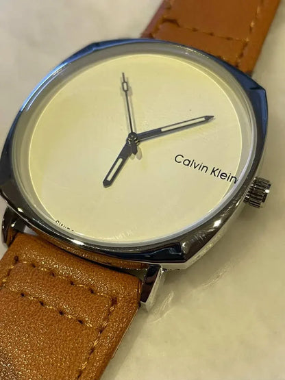 JS Junoon White Dial Men’s Watch – Brown Leather Strap, Elegant & Durable Timepiece - JSJunoon.com