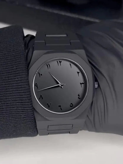 Luxury Fiber Body Wrist Watch with Arabic Dial – Pure Black, Lightweight, Durable, Elegant Design for Men - JSJunoon.com
