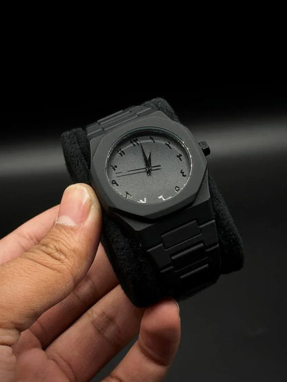 Luxury Fiber Body Wrist Watch with Arabic Dial – Pure Black, Lightweight, Durable, Elegant Design for Men - JSJunoon.com