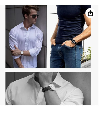 Men’s Leather Strap Wrist Watch – Slim Dial, Date Display, Elegant & Durable Design - JSJunoon.com