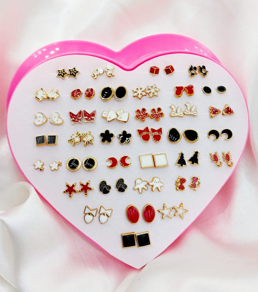 36-Pair Earring Tops Set for Women – Heart-Shaped Box – Stylish Assorted Designs – Fashion Jewellery - JSJunoon.com