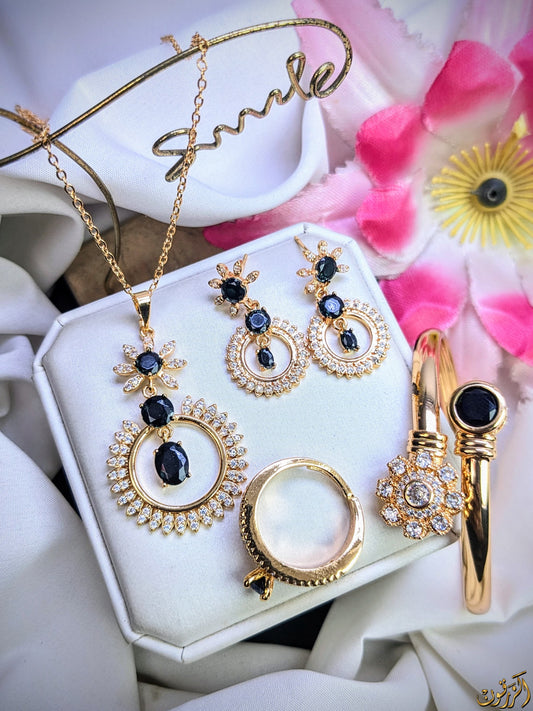 Combination Sets Jewelry 4-Piece Set | Gold-Plated, Silver-Plated & Black Finish | Exquisite Design & Superior Quality | Two Polish Options