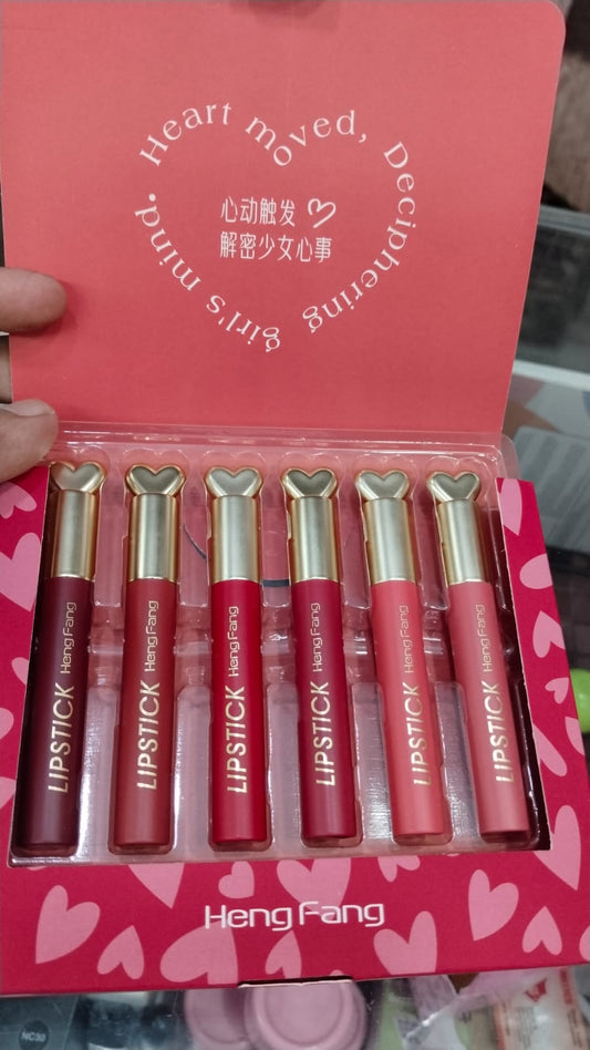 Hangfang Heart Moved Lipstick Pack of 6 – Long-lasting, Vibrant Colors, Moisturizing Formula for Smooth Lips