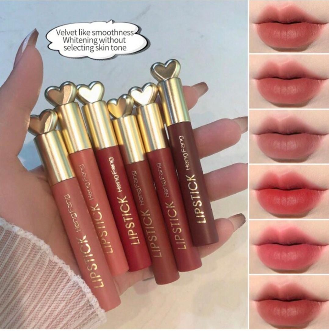 Hangfang Heart Moved Lipstick Pack of 6 – Long-lasting, Vibrant Colors, Moisturizing Formula for Smooth Lips