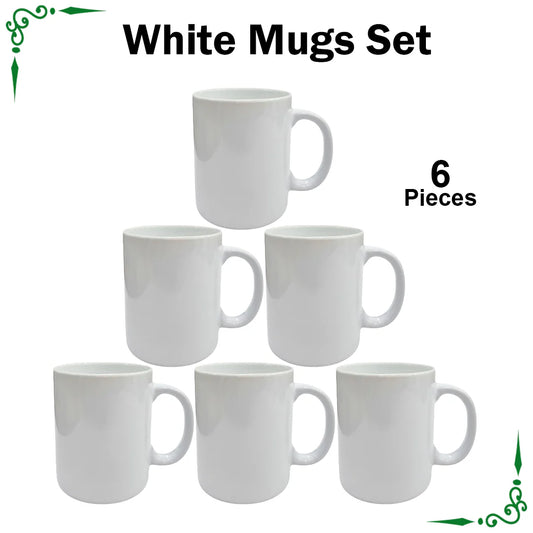 JS Junoon White Mugs Set – 6-Piece, Perfect for Juice, Tea & Coffee