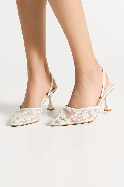ZARA Women’s Embroidered Net Pumps – Black, White, Beige – Elegant Party Wear Heels - JSJunoon.com