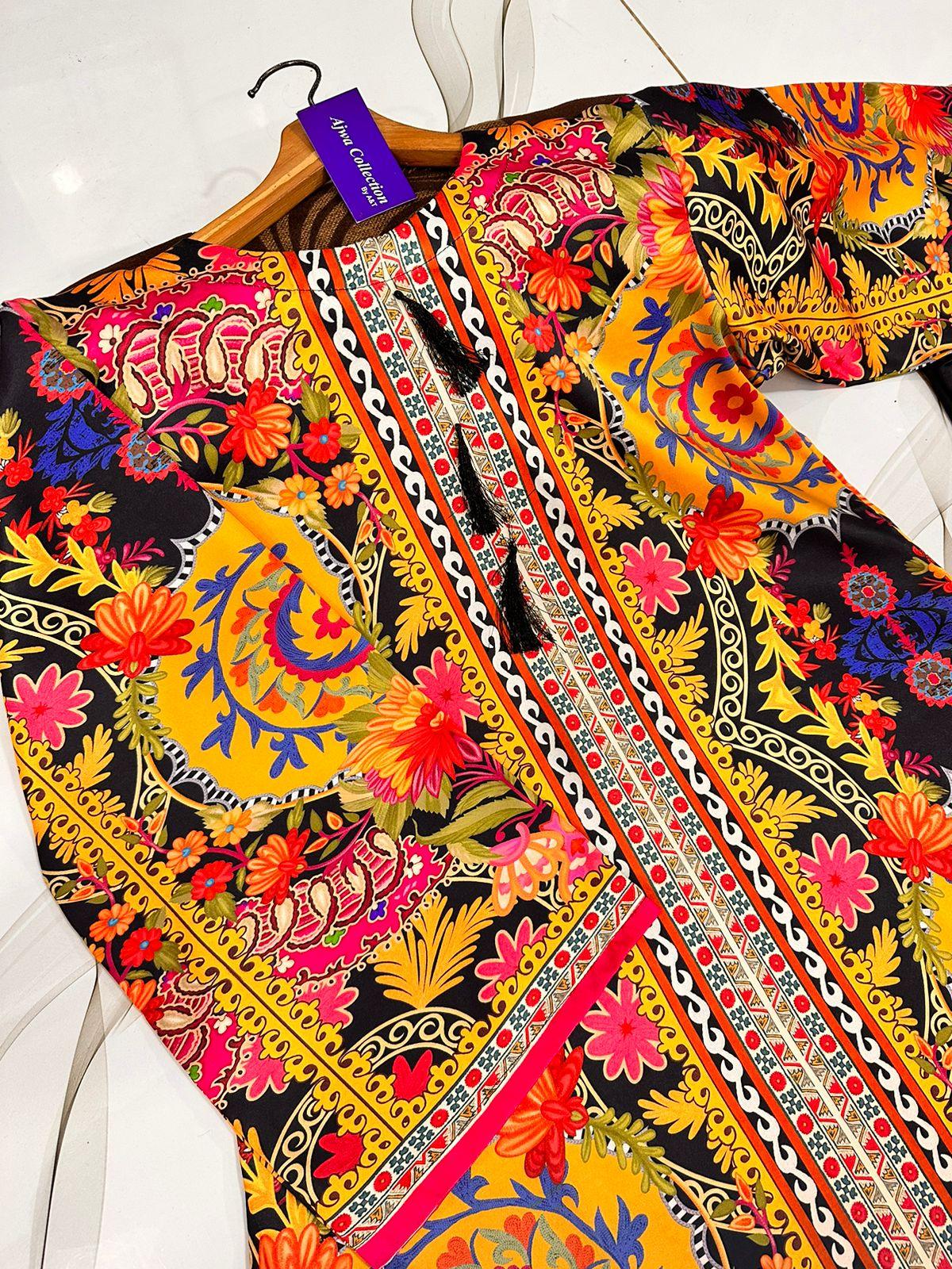 Front & Back Digital Printed Air-Sleeves Shirt with Printed Flapper | 2 Pcs Lawn Suit | Multicolor - JSJunoon.com
