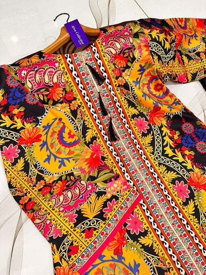 Front & Back Digital Printed Air-Sleeves Shirt with Printed Flapper | 2 Pcs Lawn Suit | Multicolor - JSJunoon.com