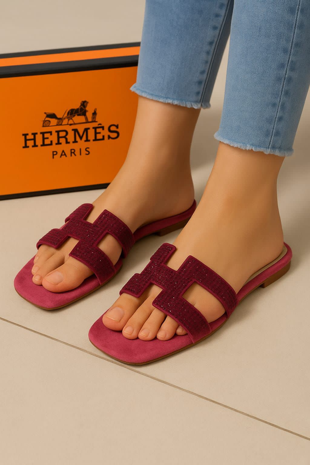 Hermes Women’s Stone Flat Sandals – Elegant Casual Footwear – Sizes 6–11
