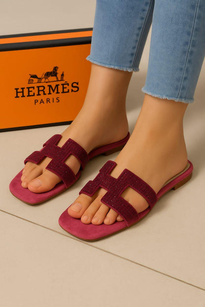 Hermes Women’s Stone Flat Sandals – Elegant Casual Footwear – Sizes 6–11 - JSJunoon.com
