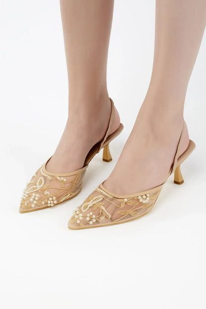 ZARA Women’s Embroidered Net Pumps – Black, White, Beige – Elegant Party Wear Heels - JSJunoon.com