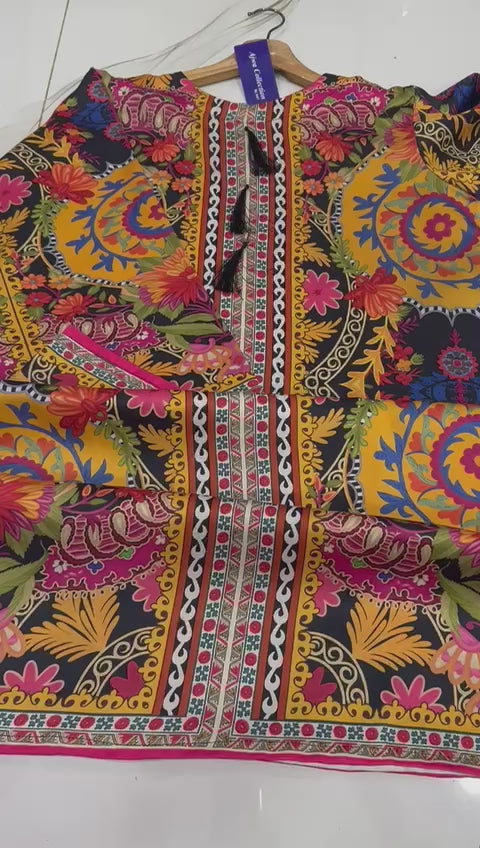 Front & Back Digital Printed Air-Sleeves Shirt with Printed Flapper | 2 Pcs Lawn Suit | Multicolor